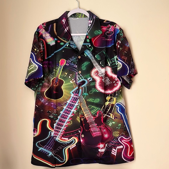 Other - Mens All Over Printed Electrifying Guitar Button Down Short Sleeve Shirt